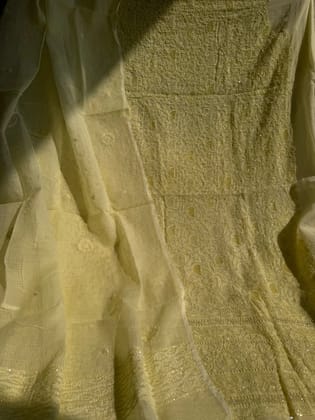 Kota Chikankari Length with Dupatta - Lemon Yellow-Lemon Yellow / Free Size / Kota
