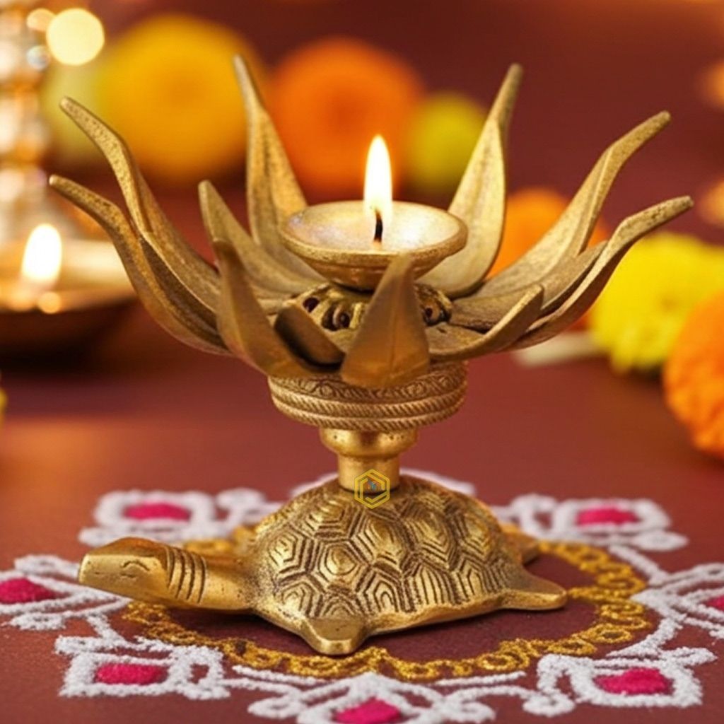 Brass Flower Candle Holder On Tortoise (BSMAS1174 A)