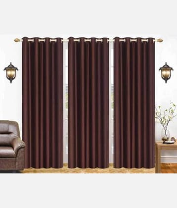 N2C Home Solid Semi-Transparent Eyelet Curtain 5 ft ( Pack of 3 ) - Brown