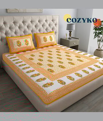 COZYKO Cotton 1 Double Bedsheet with 2 Pillow Covers ( Yellow )
