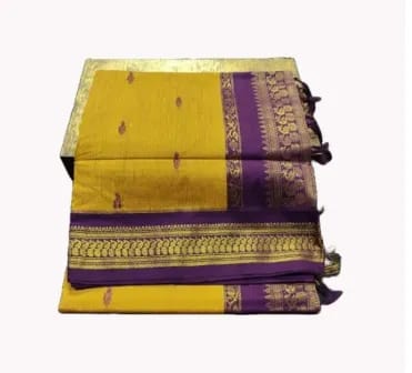Paithani Silk Cotton Saree yellow and purple