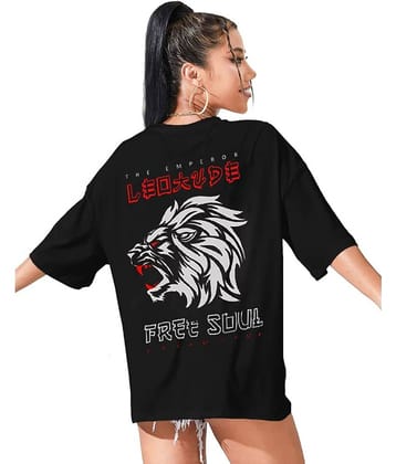 Leotude Women Cotton Blend Printed Oversized Fit Round Neck T-Shirt ( Black )