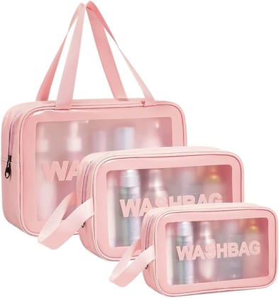 Make up & Toiletry Bags for Cosmetics, Brushes, Accessories Set of 3 - (Pink)