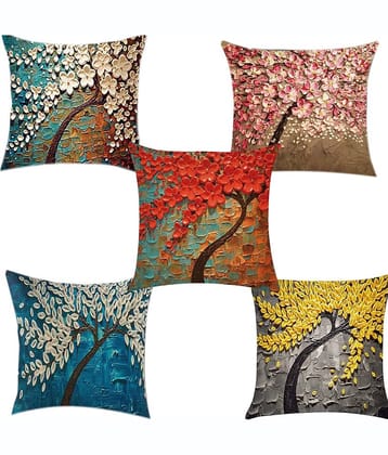 Laphino Set of 5 Jute Floral Square Cushion Cover (40X40)cm - Multi