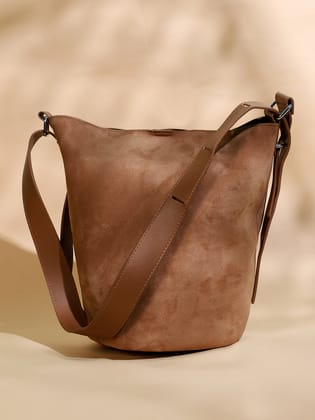The Bucket Tote Bag With Pouch - Tan Brown-Handbag