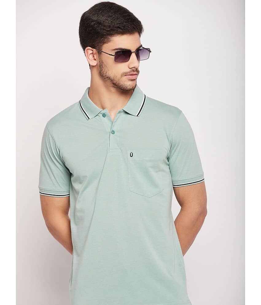 UNIBERRY Pack of 1 Cotton Blend Regular Fit Solid Half Sleeves Men's Polo T Shirt ( Sea Green )