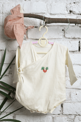 Carrot Embroided Full Sleeves Romper-0-6 months