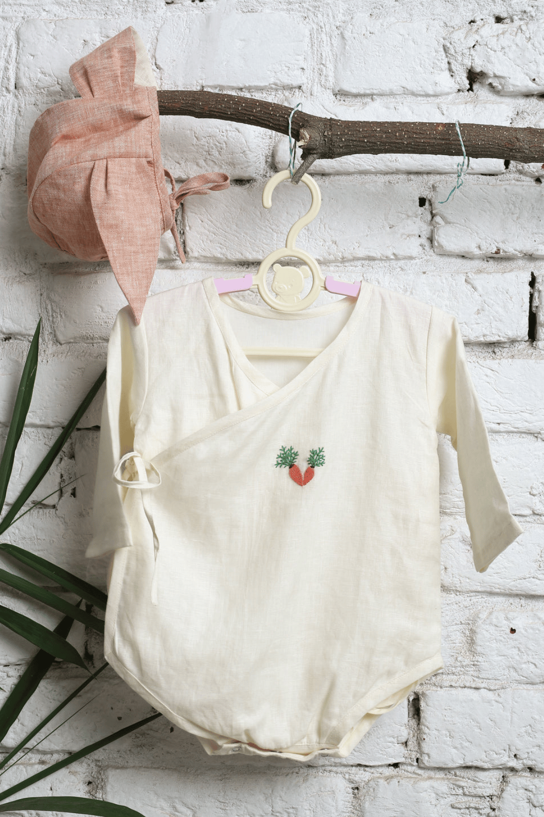 Carrot Embroided Full Sleeves Romper-0-6 months