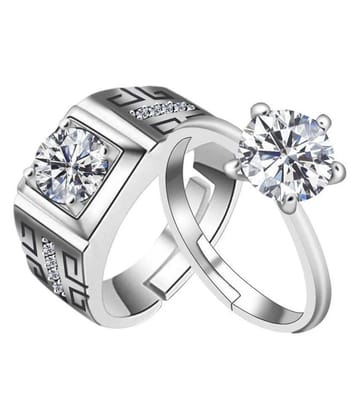SILVERSHINE, silver plated gorgeous adjustable round crystal diamond couple ring for men and women. - None