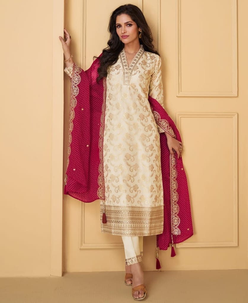 Trending Festival Wear Straight Suit For Women Off White