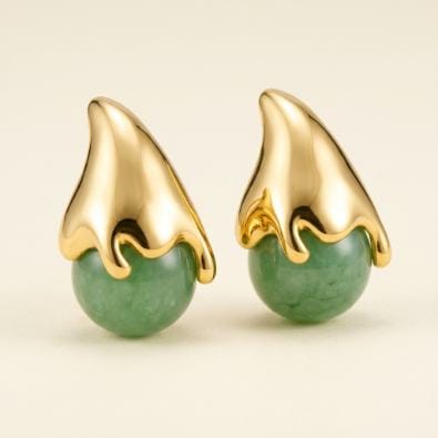Golden Drip Teardrop Earrings - Green | Gold-Tone Anti-Tarnish Imitation Jewellery - Earrings | Buy online on ZillyBuy