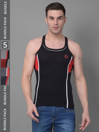 Men's Assorted Pack of 5 Solid Combed Cotton Racerback Styled Gym Vest