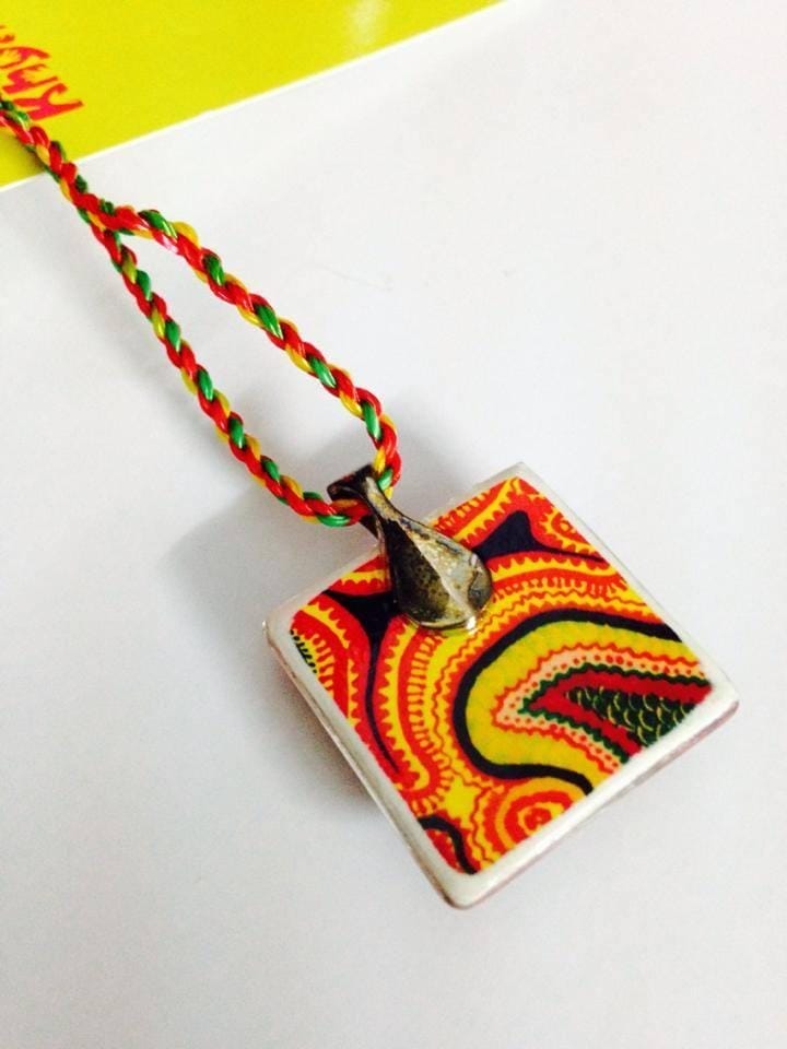 Fuschia-Magic Domed Square Glass Pendant with a Sunshine reverse