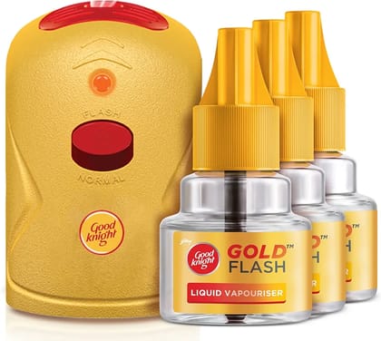 Good knight Gold Flash Liquid Vapourizer, Mosquito Repellent, 45 ml each (1 Machine + 3 Refills)