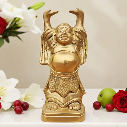 Brass Plain Laughing Buddha Statue - Prosperity Feng Shui Showpiece, Height : 7.6 Inch (BSMAS325 G)