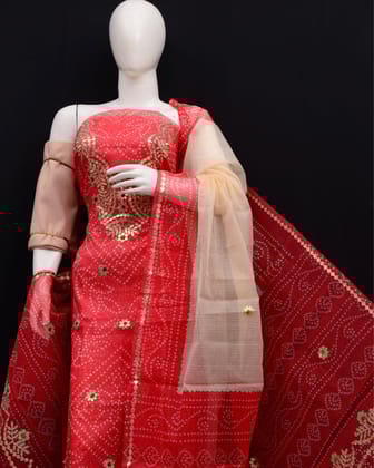 Glimmering Kota Doria Red Suit (Top+Bottom+Dupatta)