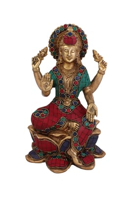 Arihant Craft� Hindu Goddess Lakshmi Idol Sculpture Turquoise Gem Stone Hand Work Showpiece � 25.5 cm (Brass, Multicolour)