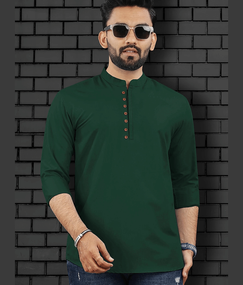 Ethnic Trendz Dark Green Cotton Blend Men's Regular Kurta ( Pack of 1 )