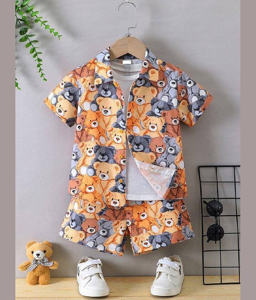 Ocvito Pack of 1 Boys Cotton Blend Shirt & Shorts ( Orange )