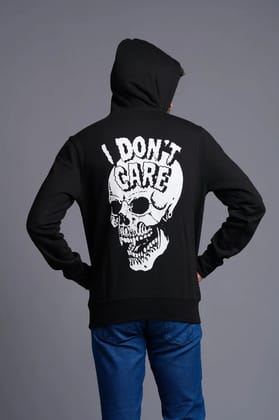 I Don't Care With Skull Printed Black Hoodie for Men S