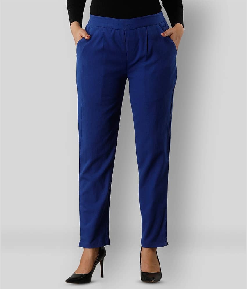 SVARCHI - Navy Blue Cotton Straight Fit Women's Formal Pants  ( Pack of 1 )