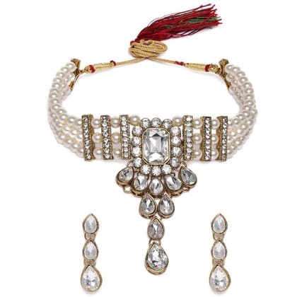 Ethnic Gold Finish Pearl Choker Set