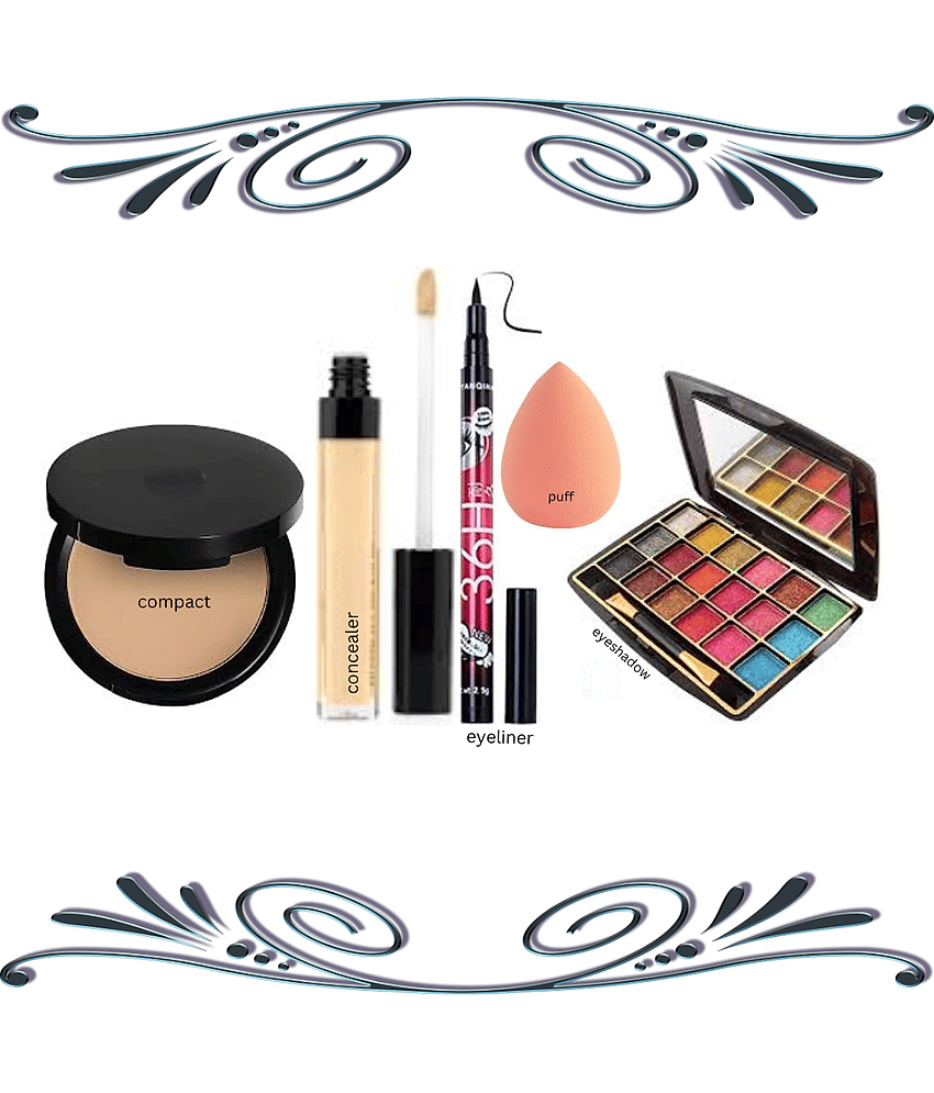 swenky eyeshadow with compact liquid concealer 36h eyeliner & beauty blender puff (Pack of 5)