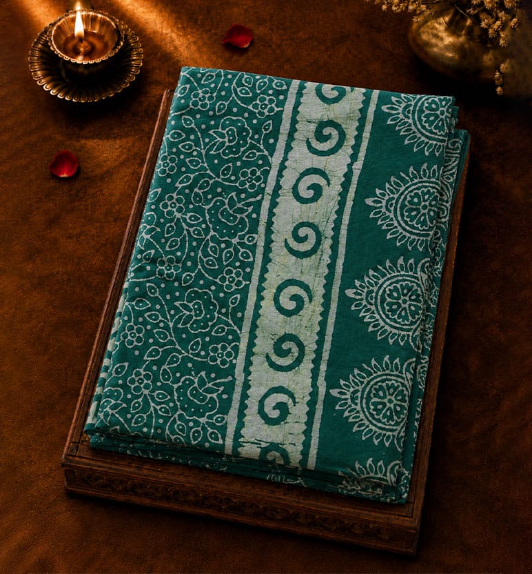 Handcrafted Printed Batik Cotton Saree