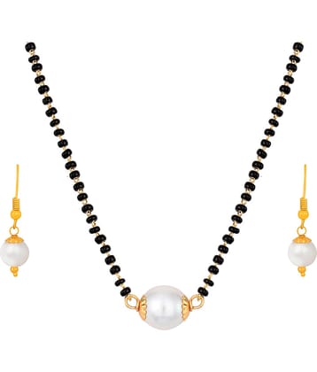 Jfl Jewellery for Less Gold Plated Japanese Cultured White Pearl Mangalsutra Set For Women