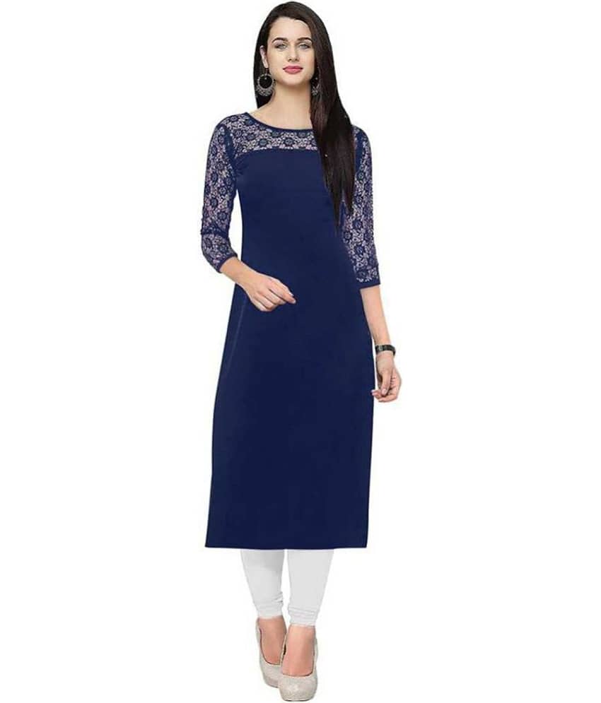 Dream Beauty Fashion - Blue Crepe Women's Straight Kurti ( Pack of 1 )