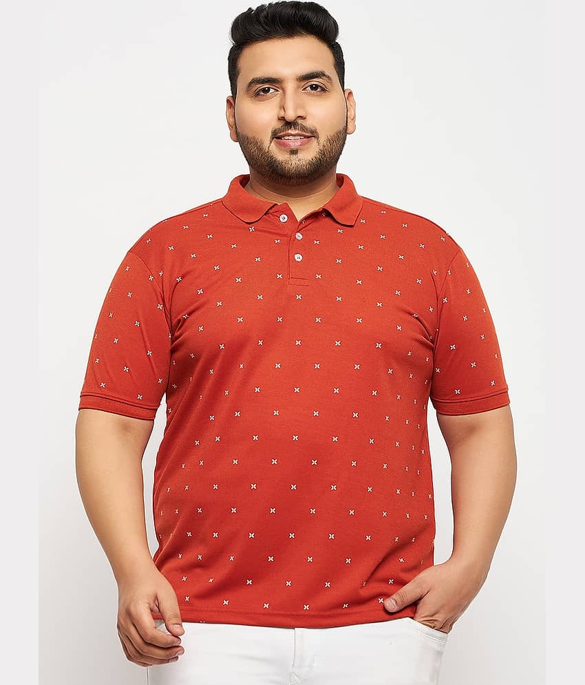 RELANE Pack of 1 Cotton Blend Regular Fit Printed Half Sleeves Men's Polo T Shirt ( Rust )