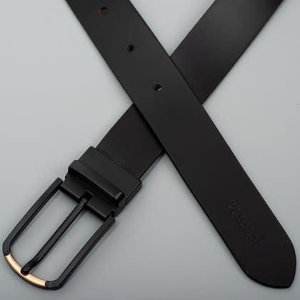 Men Diclint Formal Matt Black Buckle Genuine Leather Belt-Adjustable