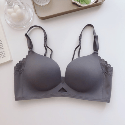 Vanilla Spandex Cheer - Casual wire free solid support Bra-32B / Grey