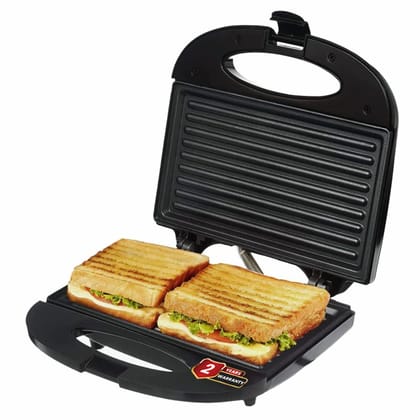 Baltra Super Grill Sandwich Griller 750 W with 2 Slice Non-Stick Fixed Plates 2 Year Warranty (Black)