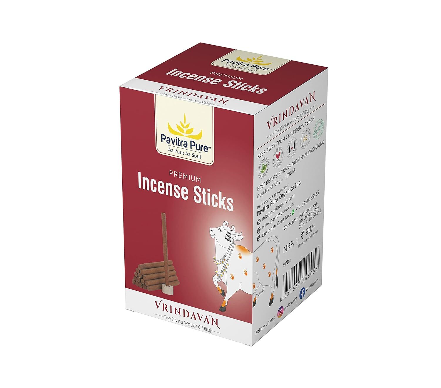 Pavitra Pure Premium Incense Sticks 100% Organic Bamboo less Dhoop Sticks (30 Sticks Each Box)-Lohavan