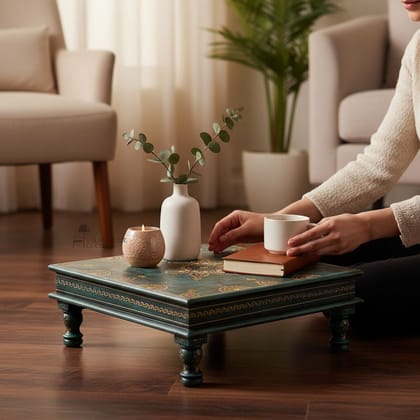 Indian Wooden Pooja Chowki Table | Hand painted Chowki Stool