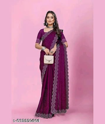 Shivadit ethnic Georgette Embellished Regular Saree With Unstitched Blouse Piece ( Purple )