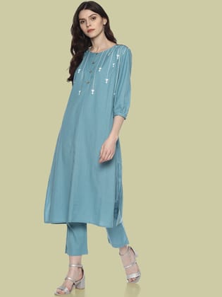 Light Blue Arrow Printed Kurta-L