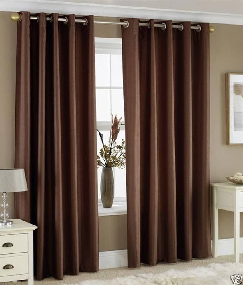 Homefab India Plain Semi-Transparent Eyelet Door Curtain 7ft (Pack of 2) - Brown