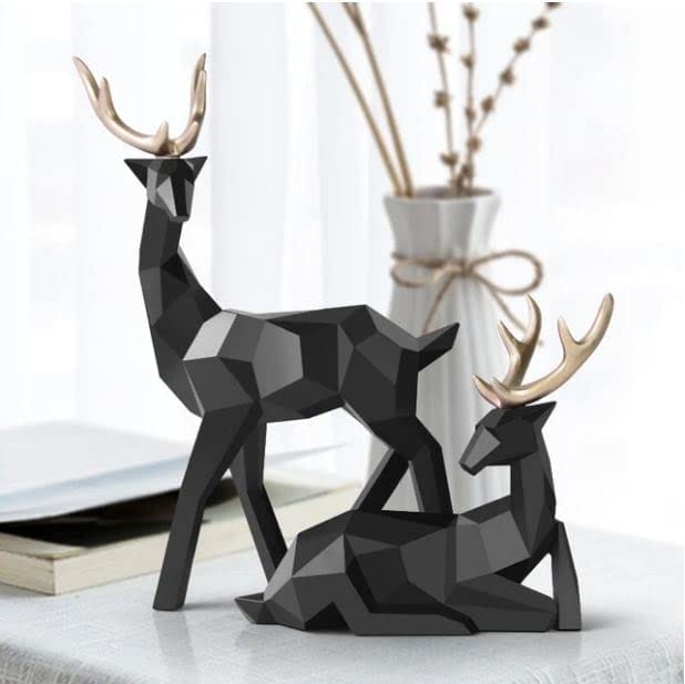 Black Hiran/Deer Showpiece for Table Decoration of Home and Office Set of 2.