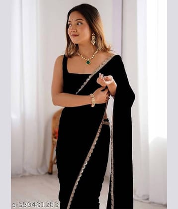 Shivadit ethnic Georgette Solid Regular Saree With Unstitched Blouse Piece ( Black )