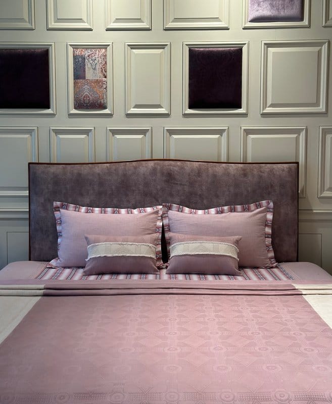 KRI India Melange Rose Ivory Textured Bedcover Set | Rose Pink & Ivory  | Wash & Care | 100% Cotton | Handcrafted in India. 100% organic & natural.