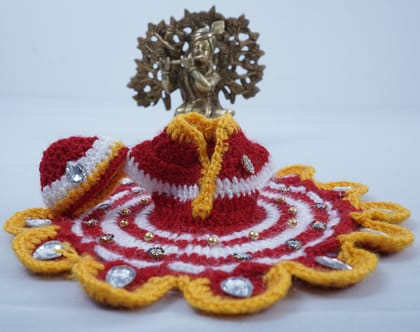 Red Yellow Embellished Woolen Laddu Gopal Dress Set