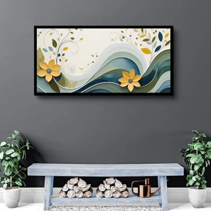 Luminary Flower Meadow Serenity – Nature Inspired Wall Art Canvas Painting | Frame Size (127 X 69 Cm) | Frame Type (Black) | 5-Year Warranty