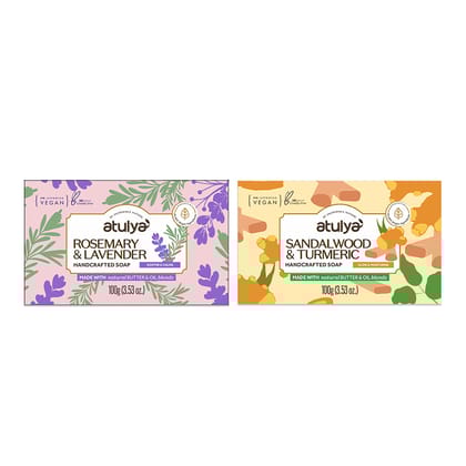atulya Rosemary & Lavender with Sandalwood & Turmeric Cold Process Soap Combo 100 gm each
