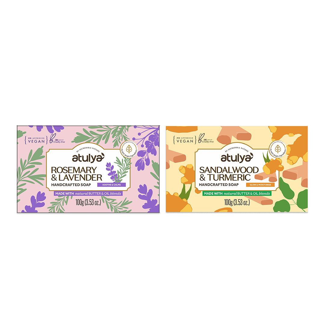 atulya Rosemary & Lavender with Sandalwood & Turmeric Cold Process Soap Combo 100 gm each