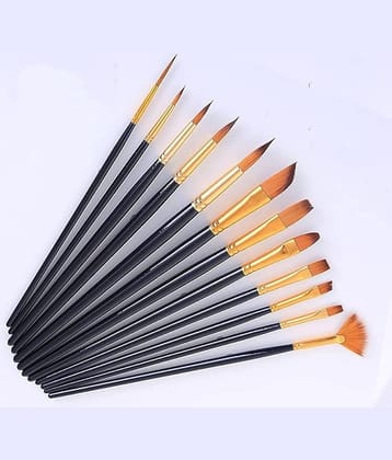 ECLET Craft Synthetic Assorted Hair Mix Paint Brushes Set of 12 Professional Round Pointed Tip Nylon Hair Artist Acrylic Paint Brush for Acrylic/Watercolor/Oil Painting Color_Black