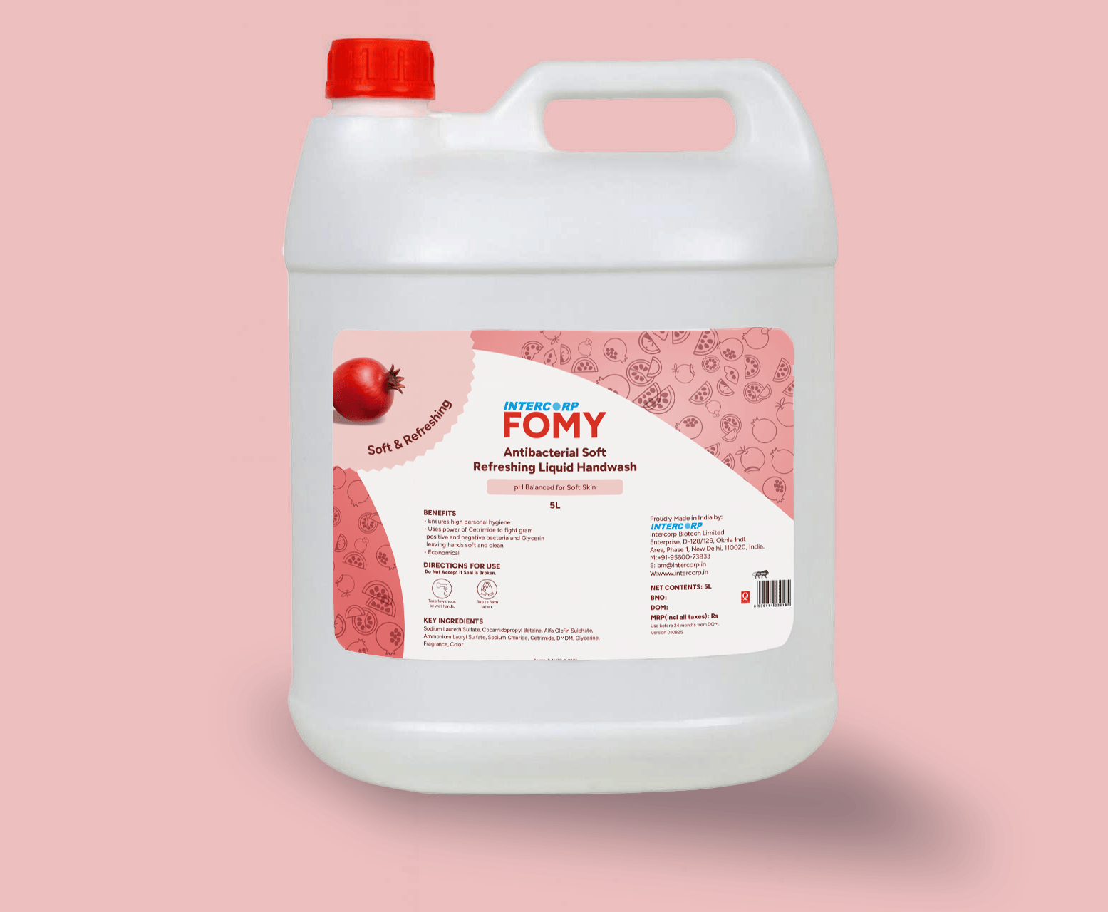INTERCORP FOMY Antibacterial Soft Refreshing Liquid Hand Wash, 5 Liter Jumbo Saver Pack