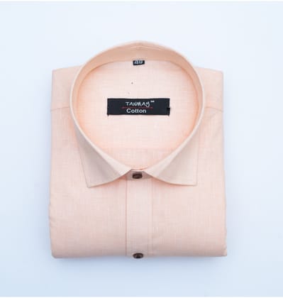 Cotton Tanmay Light Cream Color Linen Fill Formal Cotton Shirt For Men's-M (38 Inch) (97 CM) / Full