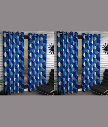 N2C Home Floral Semi-Transparent Eyelet Curtain 9 ft ( Pack of 4 ) - Blue